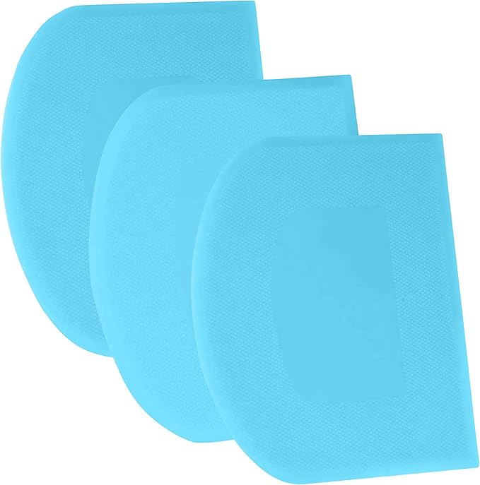 SURDOCA Dough Scraper Bench Scraper - 3P 9.5x6.1" Plastic Flexible Bowl Scraper, Sharp Edge & Angles Cake Scraper. Non-Slip Bakeware Decorating Tools Sculpting & Modeling Tools - Pure Blue