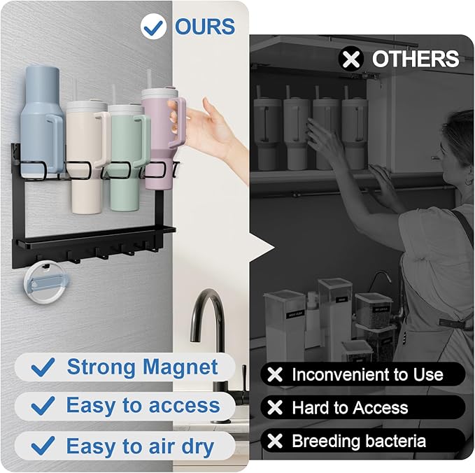 Magnetic Water Bottle Organizer for Stanley 40 oz Refrigerator Stanley Cup Organizer Holder Heavy-Duty Tumbler Holder Organizer Stanley 3 Cup Accessories, Easy to Install