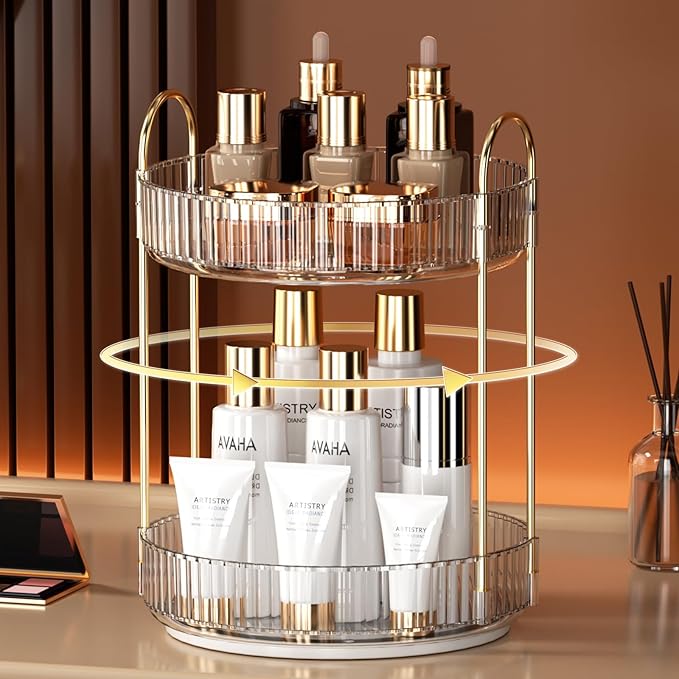 YCIA&DONE Rotating Makeup Organizer and Corner Bathroom Organizer Countertop Clear