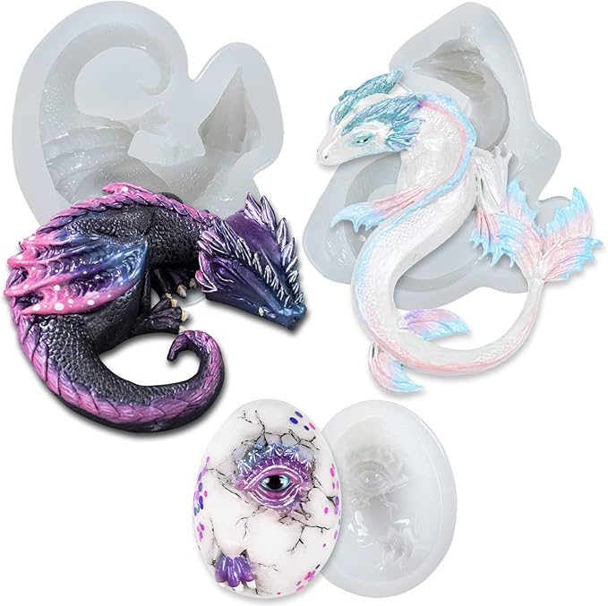 Dragon Epoxy Resin Silicone Molds Set for Fondant Cake Decorating, Concrete, Cement, Polymer Clay, Around 3inch Large