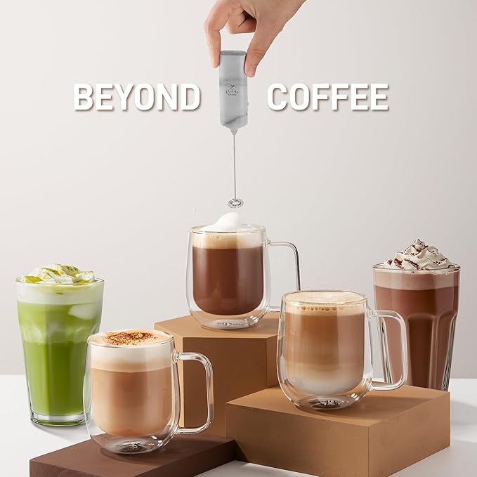 Mini & Mighty Milk Frother Wand – Powerful Handheld Coffee Frother, Battery Operated Drink Mixer – Compact Pocket Size – Detachable Whisk for Latte, Cappuccino, Matcha, Hot Chocolate – White Marble