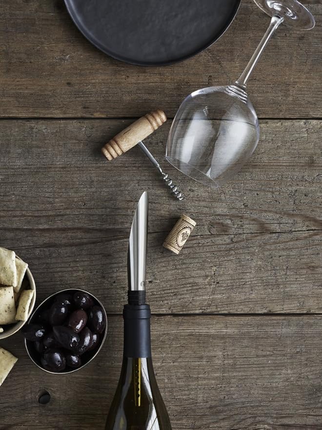 Rosendahl Grand Cru Barware Pouring, Aerating and Decanting Wine Stopper, 9.4" Stainless Steel with Black Silicone Spout, Designed by Tom Nybroe, Gift-Boxed Danish Barware