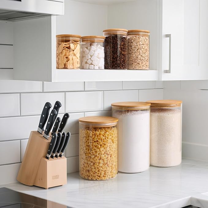 ComSaf 2Pcs Large Glass Storage Containers with Lids 4Qt, 1 Gallon Wide Mouth Flour Sugar Storage Containers, Large Capacity and Sealed for Rice, Cereal, Oat, Easy Clean and Scoop, Pantry Organization