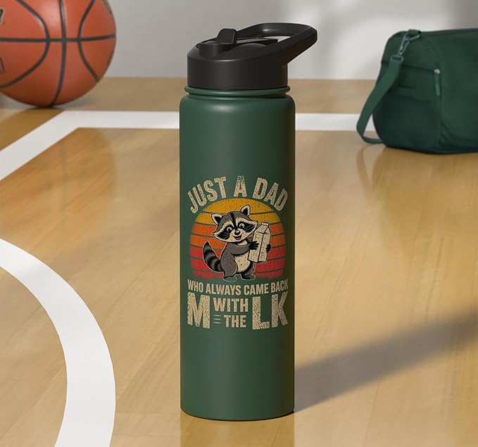 Just A Dad Who Always Came Back With The Milk Raccoon Retro Stainless Steel Insulated Water Bottle