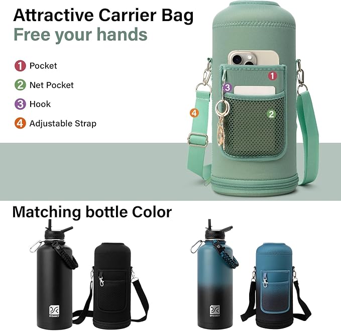 DYSANKY Insulated Water Bottle | Thickened Stainless Steel for Gym and Hiking with Straw, Carrier Bag, Handle Strap | BPA-Free 87 oz