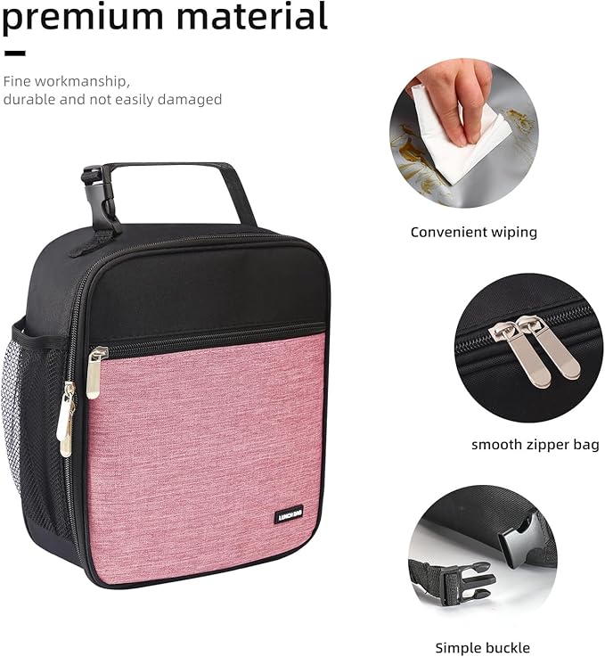 Lovoeo Lunch box Lunch bag for men women Insulated Lunchbox Lunch bags for Work Picnic Travel (Thicken dusty pink)