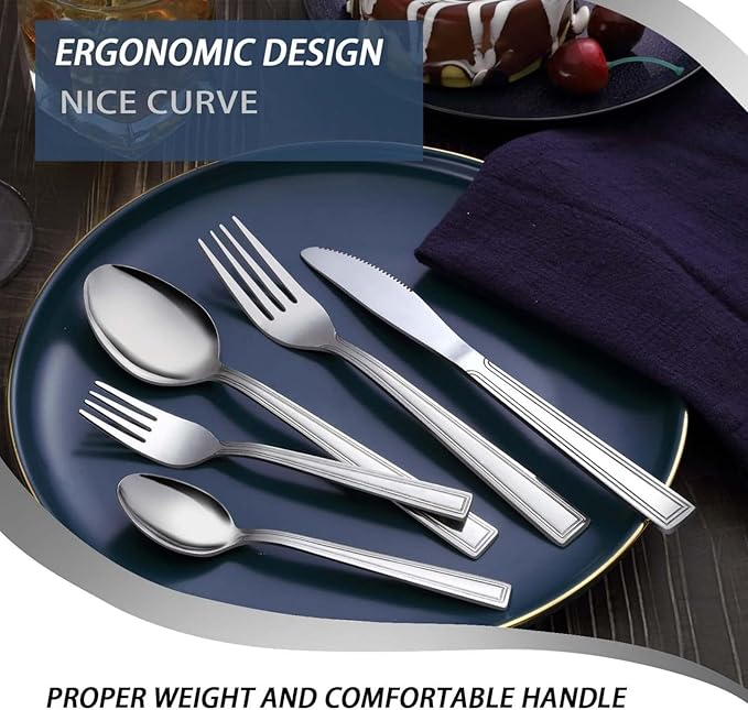 Hunnycook 60-Piece Silverware Set - Stainless Steel Silverware Set for 12, Include Spoons and Forks Set, Mirror Polished, Dishwasher Safe, Cutlery Set for Home Kitchen Restaurant