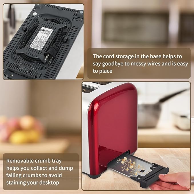 SEEDEEM Toaster 2 Slice, Full Touch Control Stainless Toaster, LCD Display, 50% Faster Heating Speed, 6 Bread Type, 7 Shade Setting, 1.5''Wide Slots, Removable Crumb Tray, 1350W, Dark Cherry