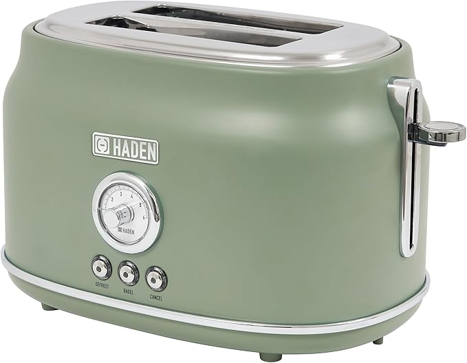 Haden Dorset 2 Slice Wide Slot Stainless Steel Toaster with Adjustable Browning Control & Non Slip Feet, Cedar Green & Chrome