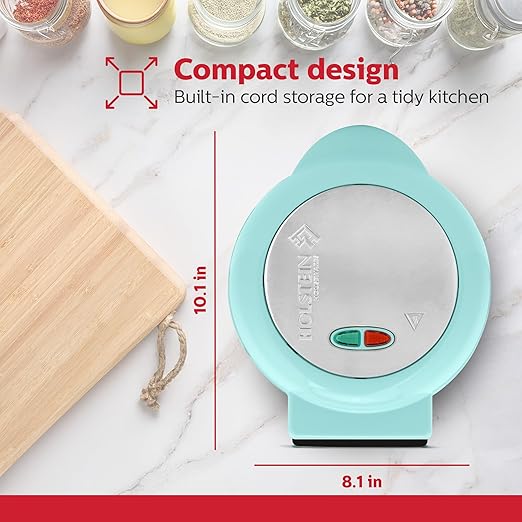 Holstein Housewares Stainless Steel 2 Section Omelet & Frittata Maker, Non Stick Coating, Easy To Clean, Indicator Lights, Compact Storage, Prepare Versatile Recipes in Minutes. 2 Portions, Mint