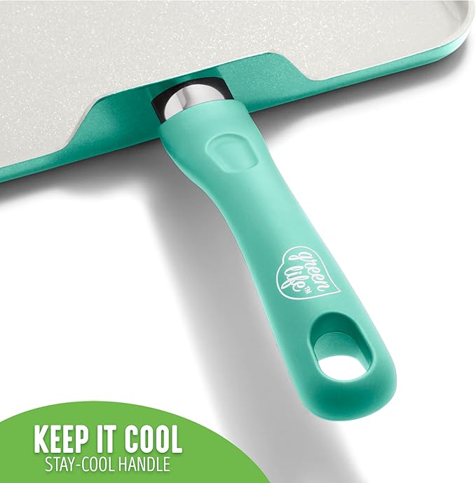 GreenLife Soft Grip Healthy Ceramic Nonstick, 11" Griddle Pan, PFAS-Free, Dishwasher Safe, Turquoise