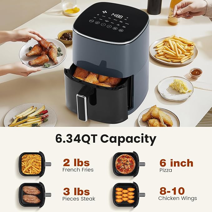 Air Fryer, 6QT Square Airfryer with Visual Window, 400°F Fast Heating Air Fryers Oven with Timer, Auto-Off, Non Toxic & Non Stick, Multiple 12 Modes for Roast, Bake, Dehydrate, Fry, Reheat