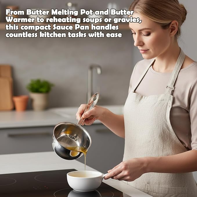 Milltrip Stainless Steel Butter Warmer, 300ml Mini Butter Melting Pot Small Saucepan Milk Warmer Pot with Induction Bottom, Dual Pour Spouts & Cool Touch Handle, Egg Pan for Melting Butterr Heating