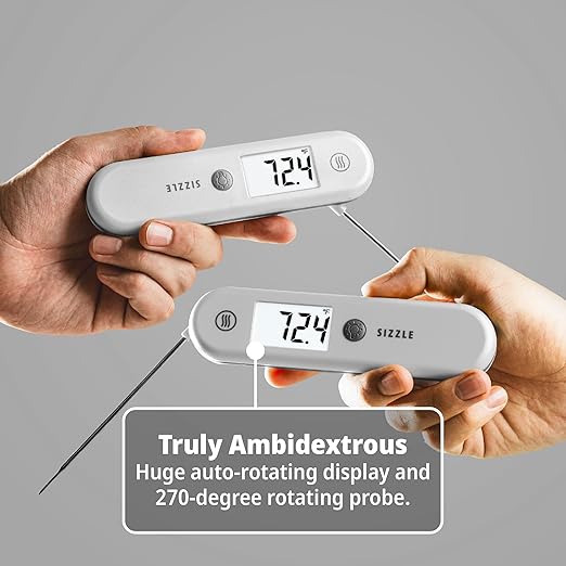 ThermoWorks Sizzle Digital Meat Thermometer – Instant Read in 2 Seconds, Waterproof, Folding Probe with Magnetic Back, Auto-Rotating Backlit Display, for Cooking Food, Grill & BBQ - Nautical Blue