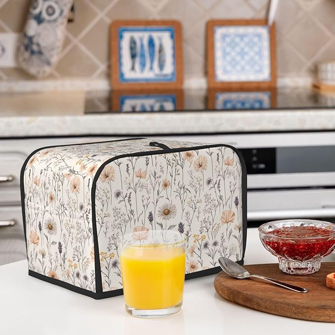 Toaster Cover 2 Slice Vintage Botanical Flower Leaf Kitchen Small Appliance Covers with Pockets Dust and Fingerprint Protection