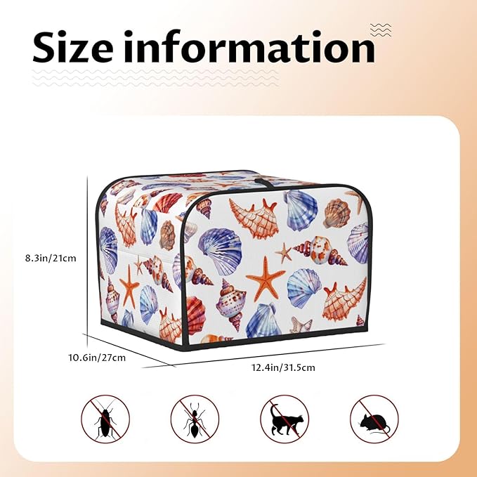 Beach Seashells Covers for 4 Slice Toasters,Cute Country Bread Machine Cover with Handle,Washable Stain Resistant Kitchen Small Appliance Cover Dining Decor