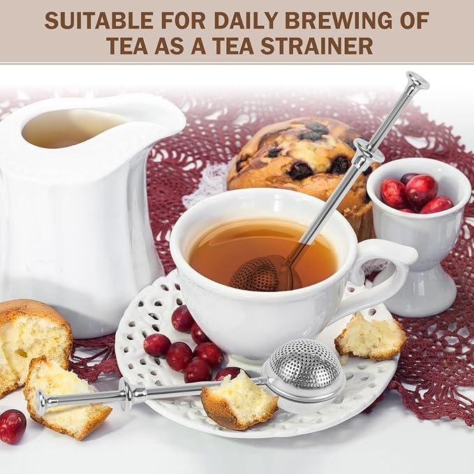 2pcs Stainless Steel Loose Tea Leaf Steeper&Sugar Shaker Duster Sifter 2 in 1, tea ball for loose leaf tea,tea strainers One-Hand Operated Spring-Loaded