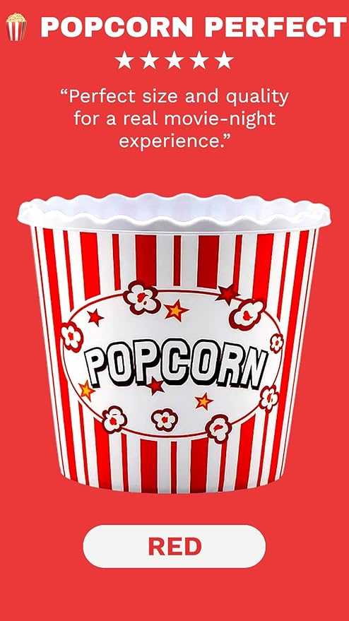 Modern Style Reusable Plastic Popcorn Box/Popcorn Containers/Popcorn Bowls Set for Movie Theater Night - (BPA Free - 8 Pack-75 oz) (8, MIX)