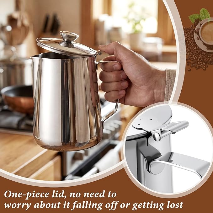 2 Pcs 67 oz/ 2 L Stainless Steel Pitcher with Lid Large Capacity Stainless Steel Metal Water Pitcher with Handle Milk Frothing Jug for Coffee Iced/Hot Tea Latte Art Homemade Beverages