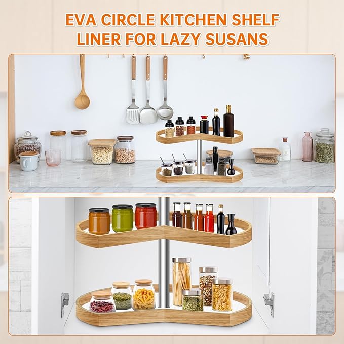 4 Pack 26In Lazy Susan Shelf Liner, Upgraded Composite Materials Circle Lazy Susan Liner for Kitchen Cabinets, Non Adhesive Liners Mats for Shelf Drawer Refrigerator Cupboard (4 Pack-White)