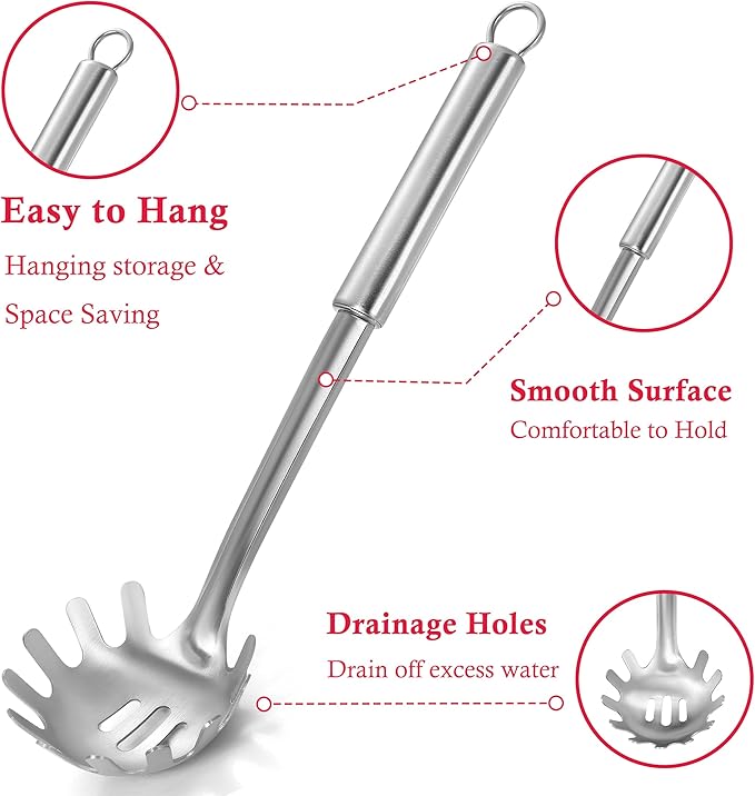 Spaghetti Spoon and Spaghetti Tong - 12 Inch Heat-Proof Handle Spaghetti Fork and Kitchen Tong, Non-stick, Easy Storage and Dishwasher Safe Utensils for Cooking, Ergonomic Design