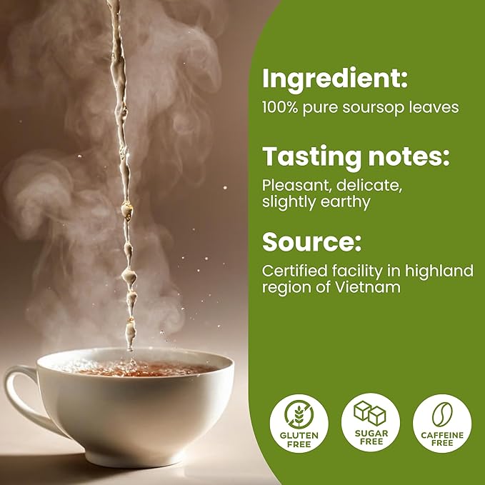 Tropical Teahouse 40 PREMIUM Soursop Leaves Tea Bags - 2.82oz - Natural & Pure, Gluten Free, Caffeine Free, Sugar-Free, Eco-conscious Packaging with Bamboo Tea Tong