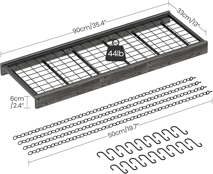 CHOEZON Hanging Pot Rack, 35.4" L x 13" W Ceiling Pot Hanger, Industrial Style Pot Rack, Wall Mounted Pot Hanger for Kitchen, Pot and Pan Hanging Rack, with Hooks, Charcoal Black and Black TPR12BCC1