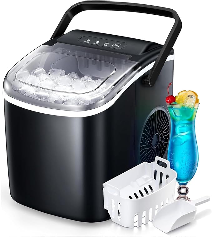 Electactic Ice Maker Machine Countertop Portable Compact Small Bullet Ice Maker with Self Cleaning,9 Cubes in 6 Mins,26lbs in 24Hrs, for Home and Kitchen(Black)