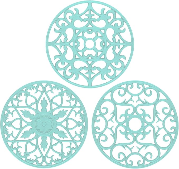 ME.FAN Trivets for Dishes/Pots/Pans, 3 Pcs Silicone Mats, Flexible/Durable/Non Slip Hot Pads to Protect Table and Counter Top (Mint Green)
