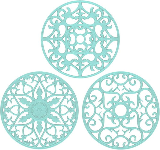 ME.FAN Trivets for Dishes/Pots/Pans, 3 Pcs Silicone Mats, Flexible/Durable/Non Slip Hot Pads to Protect Table and Counter Top (Mint Green)