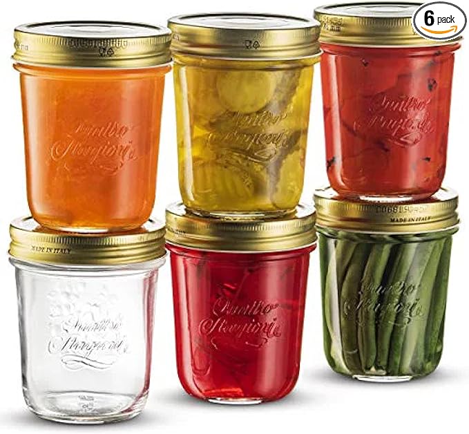 Bormioli Rocco Quattro Stagioni Mason Jar (Set of 6) - 10.75 Oz Wide Mouth Glass Jar with Airtight Twist Lid - Classic Beehive Embossed Design for Canning, Storage & Recipes - Made in Italy, BPA Free