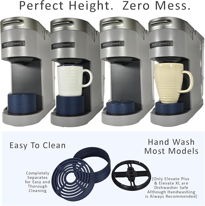 Elevate Anti-Splash Cup Riser Accessory for most Keurig K-cup, Cuisinart Single Serve, and other Coffee Makers, Adjustable for Cup Size and Drip Tray Type (Dark Blue with Black Base)