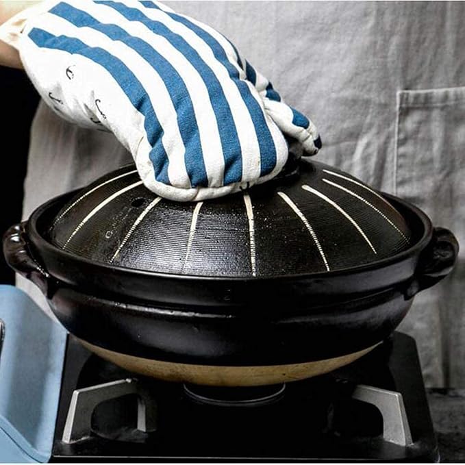 Round Casserole Dish Heat-Resistant Ceramic Casserole With Lid Soup Pot With Soup Pot Oil-Free Saucepan Japanese Donabe Hot Pot With Brushstroke Saucepan With Slow Stew W,A-1.7L