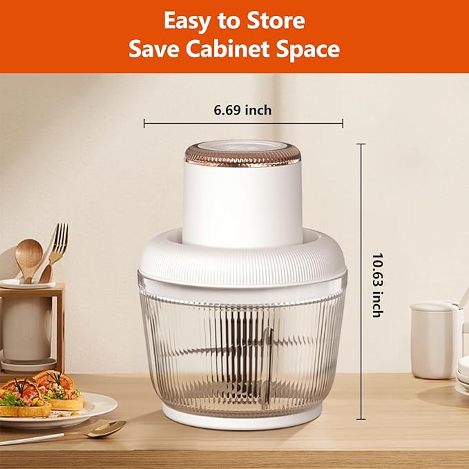 Kawu Electric Food Processor, Electric Meat Grinder & Vegetable Chopper with 2 Bowls, 200W Mini Food Processors with Stainless Steel Blades, Garlic Grinders for Onion, Fruit for Home and Kitchen