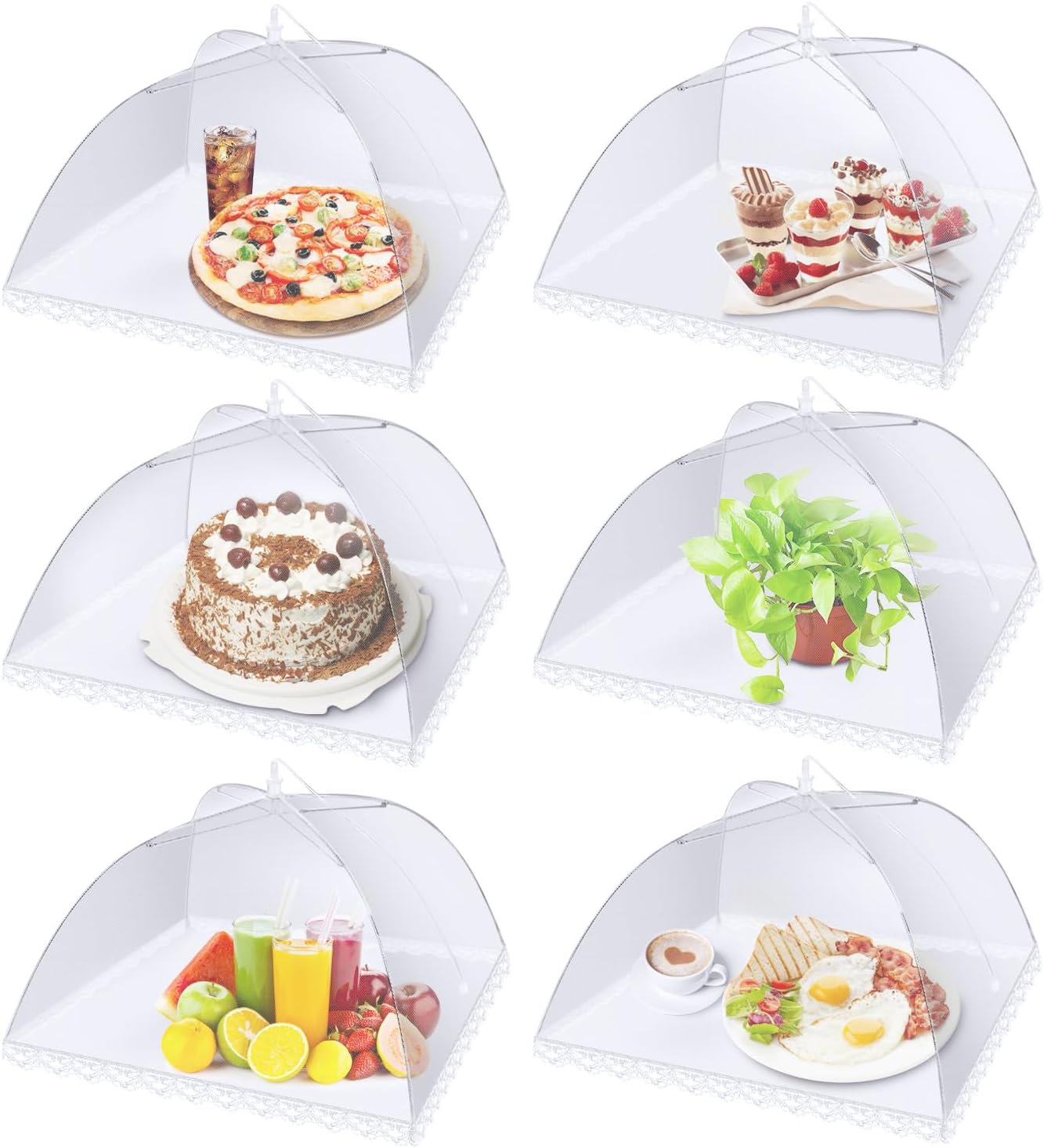 Flexzion Food Cover Tent - Pop Up Mesh Screen Net Umbrella Covers Keep Out Flies, Bugs, Mosquitoes, Perfect for Outdoor Picnic, BBQ, Camping, Fruit Dinner Protection, Reusable & Collapsible - 6 Pack