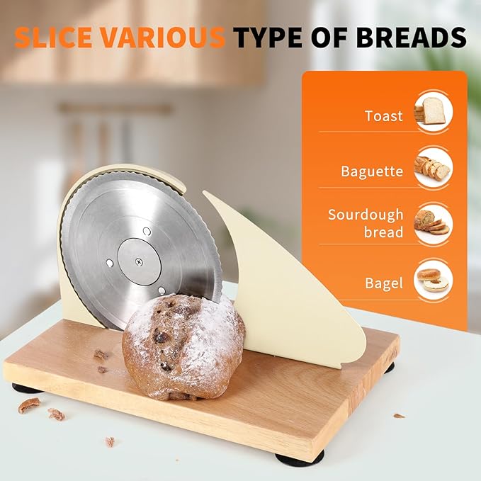 LockTide Manual Bread Slicer for Homemade Sourdough Bread, Hand Crank Bread Slicer With Scale Line, Suction Cup and Protective Cover, Adjustable Thickness