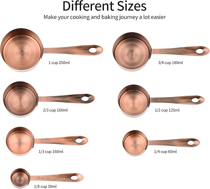 Smithcraft Measuring Cups and Spoons Set, Copper Measuring Cups and Spoons Set for Baking & Kitchen, Stainless Steel Measure Cup and Spoon for Dry &Liquid, Metal 7 Measure Cups&6 Spoons