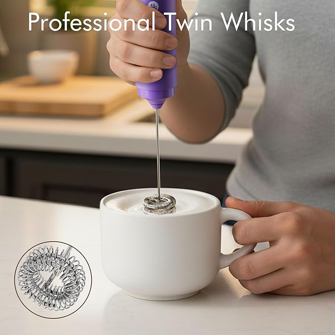 Rechargeable Milk Frother Handheld, 2-IN-1 Dual Spring Whisk Electric Frother Wand for Cappuccino Latte Macchiato, Portable Drink Mixer for Coffee, Matcha, Hot Chocolate