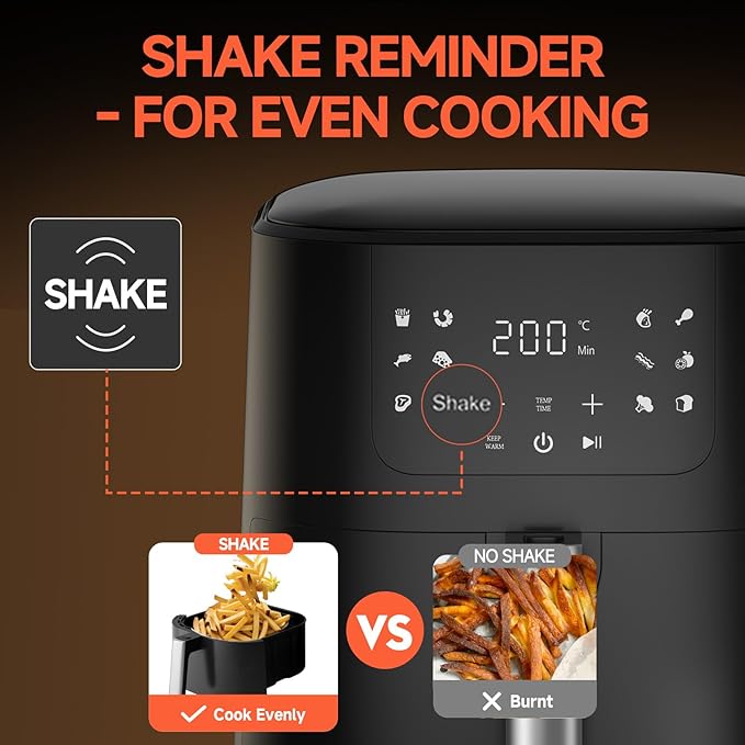 QIDO Air Fryer 8-in-1 with 5 QT Capacity,180°-450°F Precision Heating, Air Fry, Roast, Broil, Reheats, Dehydrates, Less Oil, Features Shake Reminder, Large Touch Display with Auto Menus, Dark Black
