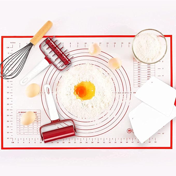 5 pcs Pizza Tools Set incl Dough Roller and Docker and Silicone Pastry Dough Mat and Dough Scraper Cutter Time-Saver Dough Tools Set (5 pcs)