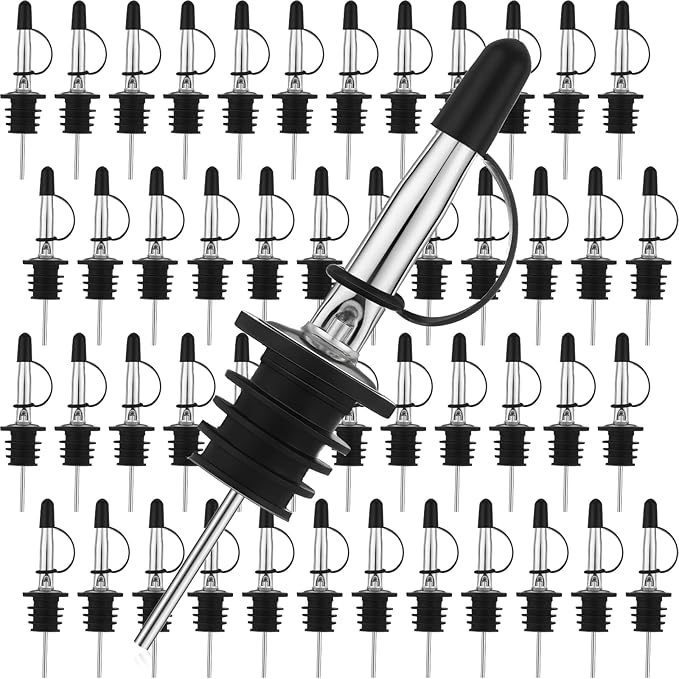 Epakh 120 Pieces Liquor Pour Spout for Bottles Bulk, Stainless Steel Speed Liquor Spout Wine Alcohol Pourers with Siamese Rubber Cap Bar Alcohol Olive Oil Tapered Fits Bottle Mouth 3/4 Inch