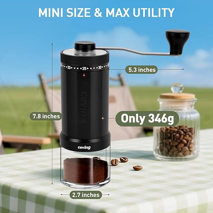 Original Creator of 60g Large Capacity Manual Coffee Grinder, Portable Hand Burr Mill with 40 Adjustable Settings, Ceramic Conical Burr for Espresso, Pour Over, Camping, Travel & Gift