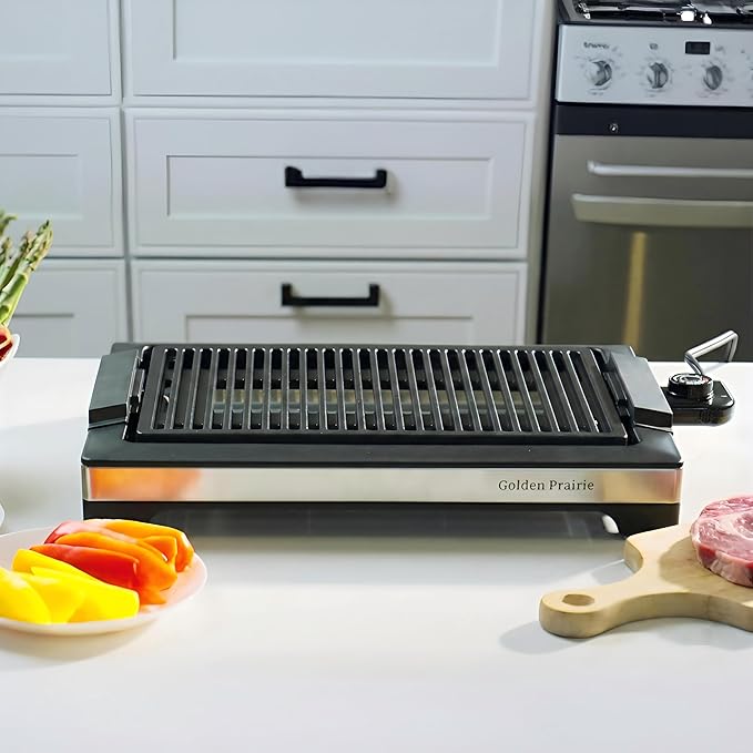 Electric Indoor Grill, 1600W Smokeless Style BBQ Grill with Water-Filled Drip Tray, 15-Inch Nonstick Grate for Steaks & Korean BBQ, Rapid Heating for Searing