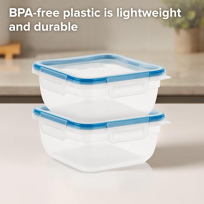 Snapware Plastic Total Solution 2-Pack (5.5-Cup) Food Storage Containers Set, Leakproof & Airtight Plastic Locking Lids Square Containers, Non-Toxic BPA-Free Lids, Microwave Dishwasher Freezer Safe