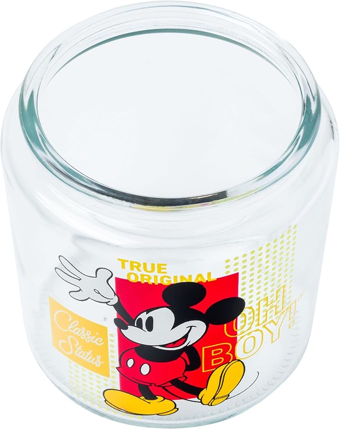Silver Buffalo Disney Mickey Mouse Glass Jar with Lid, 4” x 4” x 6”