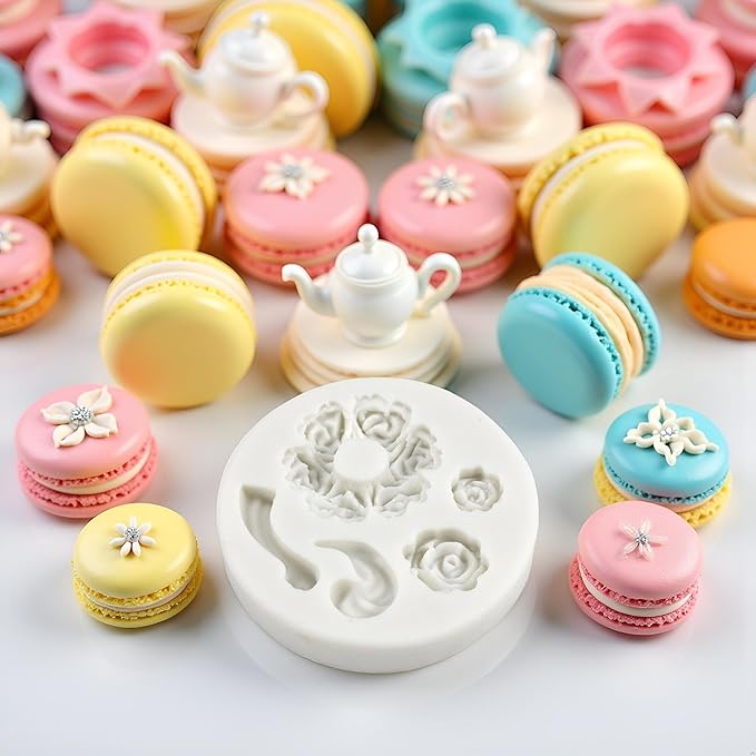 White Dessert Mold Food Grade Mini Rose Flower Teapot Mold Fondant Gum Paste Pastry Baking Molds