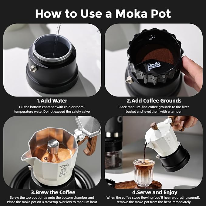 Bincoo Three Valve Espresso Maker Stovetop,Camping Moka Pot 2 Cup/120ML,Stove Top Espresso Italian Coffee Maker