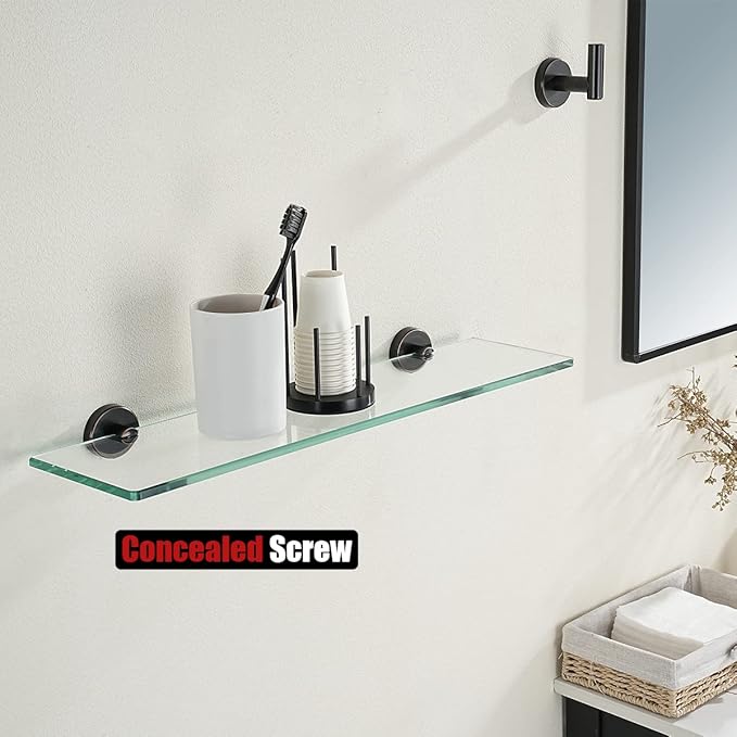 JQK Bathroom Glass Shelf Oil Rubbed Bronze, Tempered Glass Shower Storage 20 by 5 inches, 304 Stainless Steel ORB Wall Mount, TGS101L20-ORB