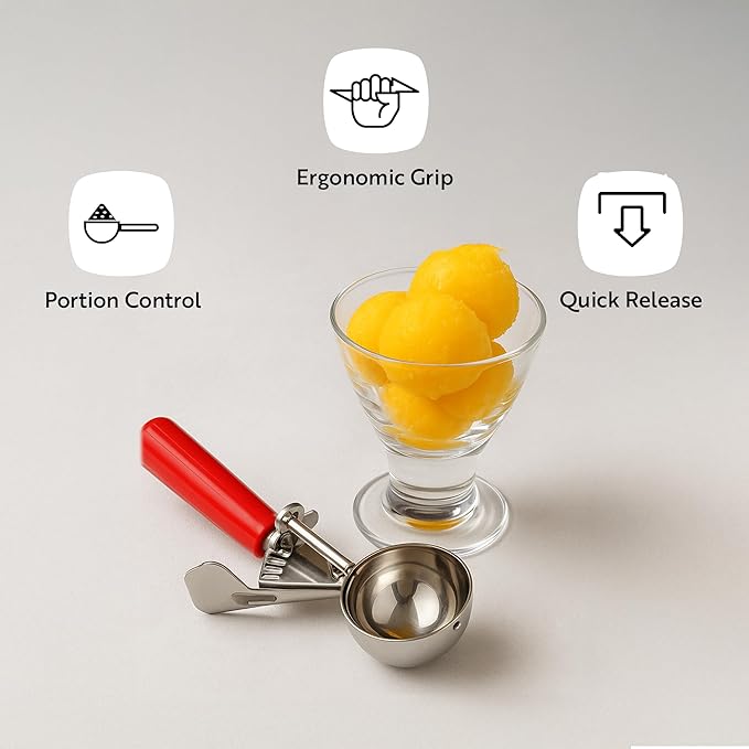 Restaurantware 1.25 Ounce Portion Scoop, 1 Trigger Release Stainless Steel Cookie Scoop - With Black Handle, Stainless Steel Disher, For Portion Control, Cookie Dough, Cupcake Batter, Or Ice Cream