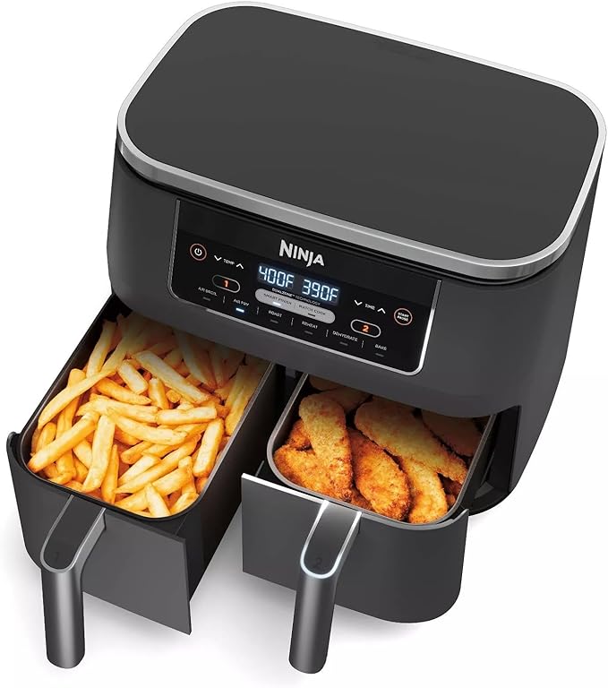 Ninja Foodi 6-in-1 2-Basket Air Fryer with DualZone Technology, 8-Quart Capacity, Dark Grey Stainless Finish (Renewed)